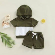 Load image into Gallery viewer, 2 Tone Baby Boy Toddler Short Sleeve Hooded Tops And Shorts Set
