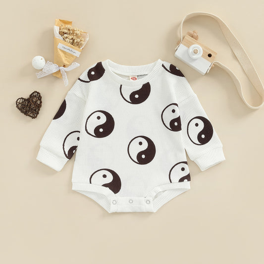 Infant Baby Boy Girl Ying Yang Print Long Sleeve Bubble Romper