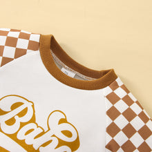Load image into Gallery viewer, Babe Checkerboard Infant Baby Boy Fall Romper Long Sleeve Pants Letter Babe Printed Jumpsuit
