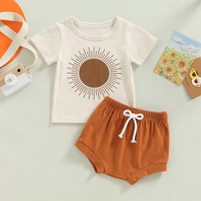 Load image into Gallery viewer, Toddler Baby Boys Girls Short Sleeve Crew Neck Sun Print T-shirt with Elastic Waist Bloomers Shorts Outfit Set
