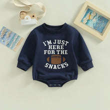 Load image into Gallery viewer, Infant Baby Girl Boy Bodysuit Long Sleeve Im Just Here for the Snacks Football Jumpsuit Bubble Romper
