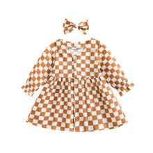 Load image into Gallery viewer, 2 Piece Baby Toddler Girl Plaid Long Sleeve Checkered Dress With Match Hair Piece
