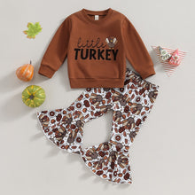 Load image into Gallery viewer, Baby Toddler Kids Girl 2Pcs Thanksgiving Outfits Long Sleeve Top Little Turkey Flare Pants Set Fall
