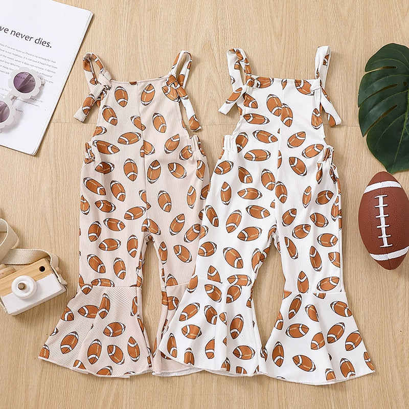 Baby Toddler Girl Jumpsuit Football Print Romper Bell Bottom Tank Romper