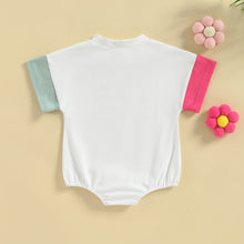 Load image into Gallery viewer, Infant Baby Girls ColorBlock Girl Power Retro Print Short Sleeve Crew Neck Bubble Romper
