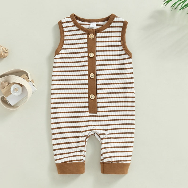 Infant Baby Girls Boys Romper Stripe Tank Top Crew Neck Buttons Snap Closure Jumpsuits