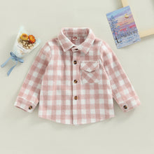 Load image into Gallery viewer, Checkered Toddler Baby Boy Long Sleeve Collar Plaid Button-Down Tops
