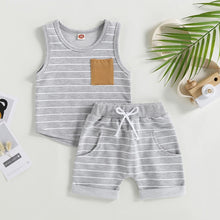 Load image into Gallery viewer, Toddler Kids Baby Boy 2Pcs Striped Pocket Tank Tops and Shorts Outfit

