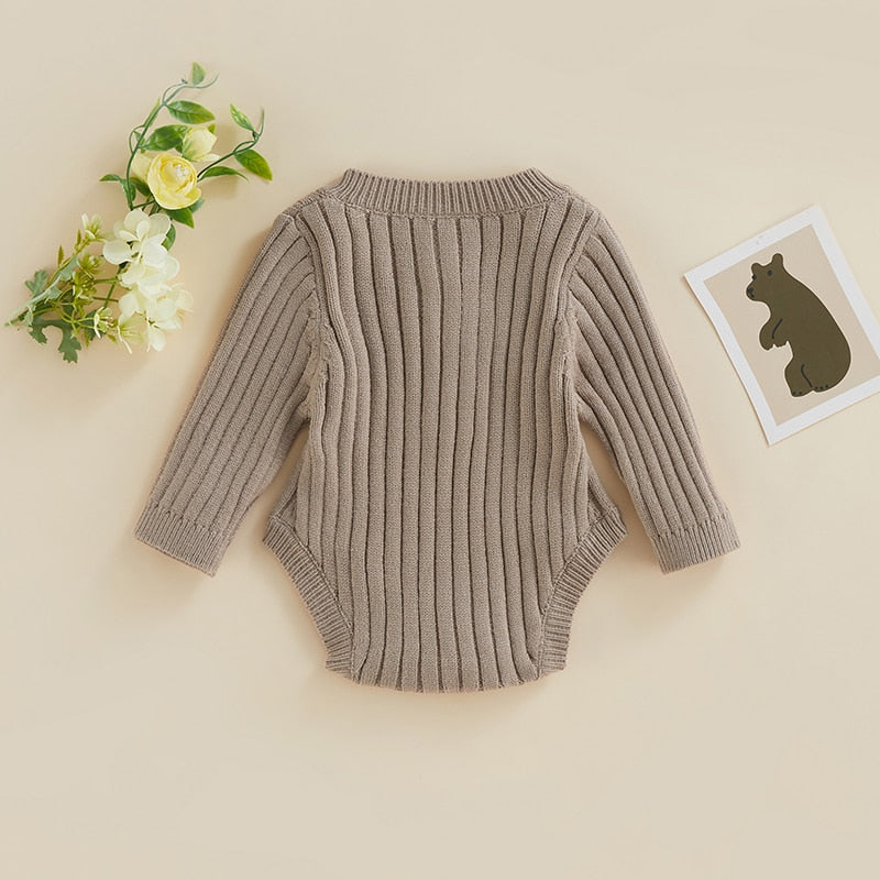 Infant Baby Girl Boy Knit Bodysuit Long Sleeve Crew Neck Solid Color Fall Winter Jumpsuit Romper