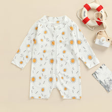 Load image into Gallery viewer, Toddler Baby Swimwear Coconut Palm Tree / Sun Moon / Coral Pattern Shorts and  Long Sleeve Zipper Front Bathing Suit
