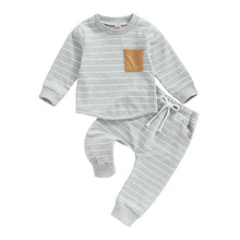Load image into Gallery viewer, Baby Boys Clothing Set Striped Print Pocket Long Sleeve T-shirt and Elastic Waist Drawstring Long Pants Outfit
