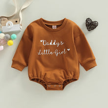 Load image into Gallery viewer, Baby Girls Long Sleeve Crew Neck Heart Daddy&#39;s Little Girl Print Jumpsuit Bubble Romper
