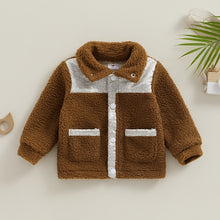 Load image into Gallery viewer, Baby Toddler Kids Girls Boys Autumn Casual Coat Long Sleeve Lapel Button Down Contrast Color Fuzzy Outerwear Jacket
