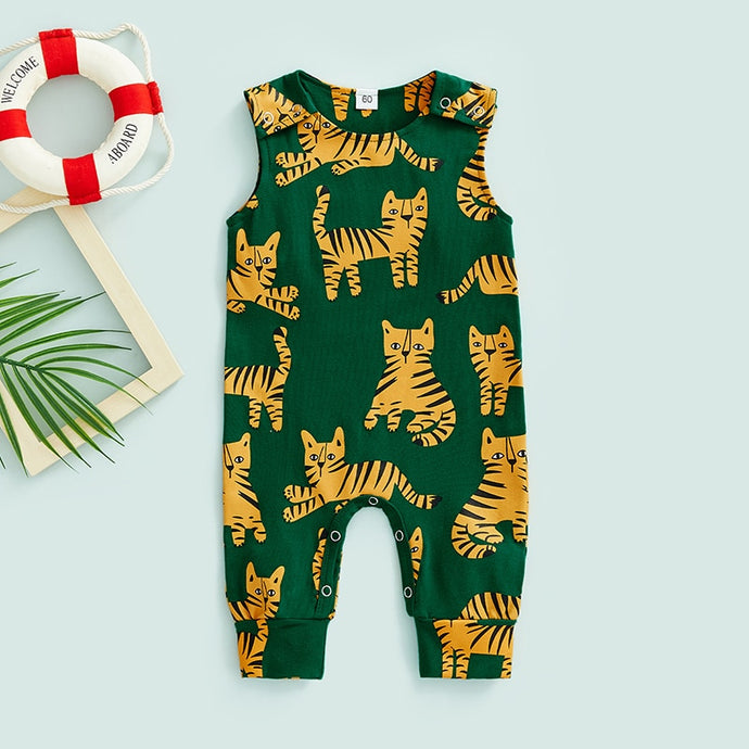 Infant Baby Boys Girls  Jumpsuit Cute Tiger Print Tank Top Round Neck Romper