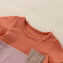 Load image into Gallery viewer, Toddler Kid Boys 2Pcs Color Block Stripe Chest Pocket T-Shirt and Drawstring Shorts Outfit
