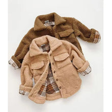Load image into Gallery viewer, Baby Toddler Kids Boys Girl Fuzzy Jacket Long Sleeve Fur Plaid Lining Long Sleeve Double Chest Pockets Double-sided Coat
