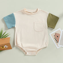 Load image into Gallery viewer, Baby Infant Girl Boy Bodysuit Short Sleeve Crew Neck Color Block Bubble Romper
