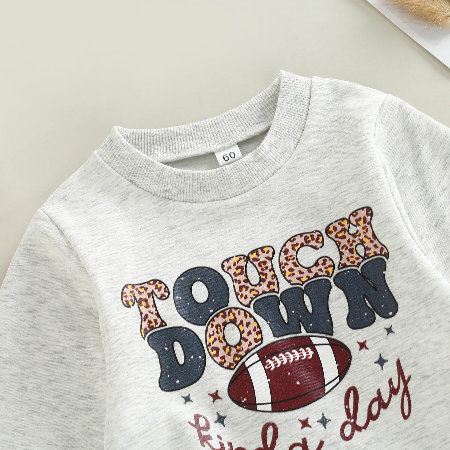 Baby Boy Girls Romper Outwear Football Touchdown Kinda Day Letter Leopard Printed Long Sleeve Grey Jumpsuit Bubble Romper