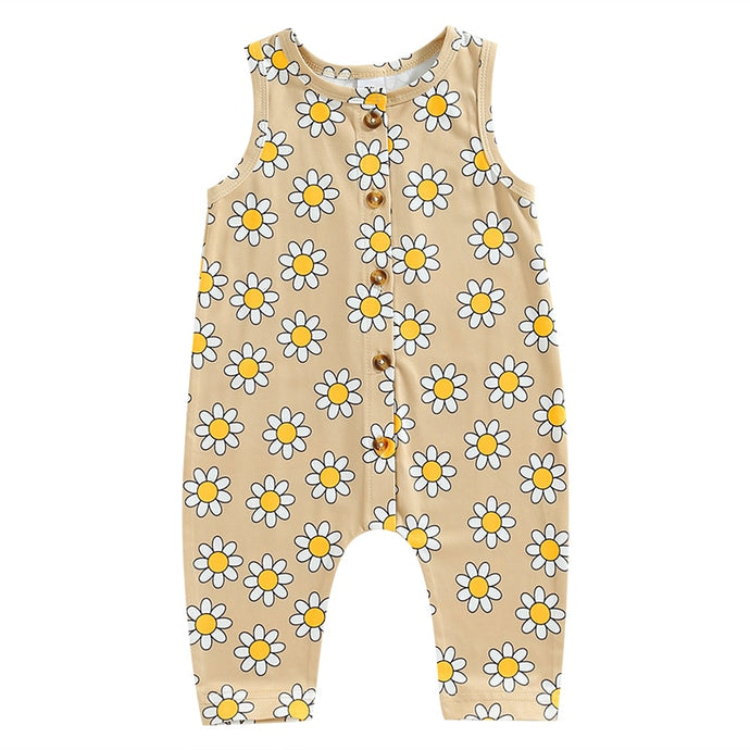 Infant Baby Girls Romper Floral Print Tank Top Button-Down Full Length Jumpsuits Romper