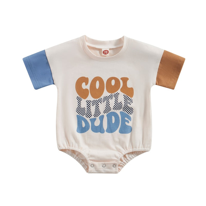 Infant Baby Boys Summer Bodysuit Short Sleeve Round Neck Cool Little Dude Print Jumpsuit Bubble Romper