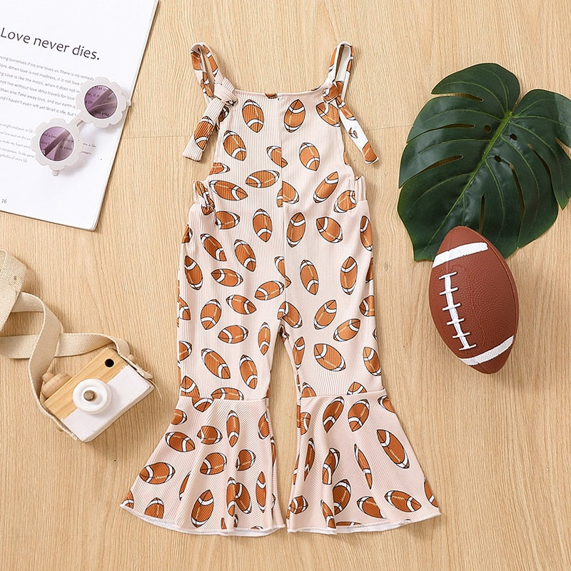 Baby Toddler Girl Jumpsuit Football Print Romper Bell Bottom Tank Romper