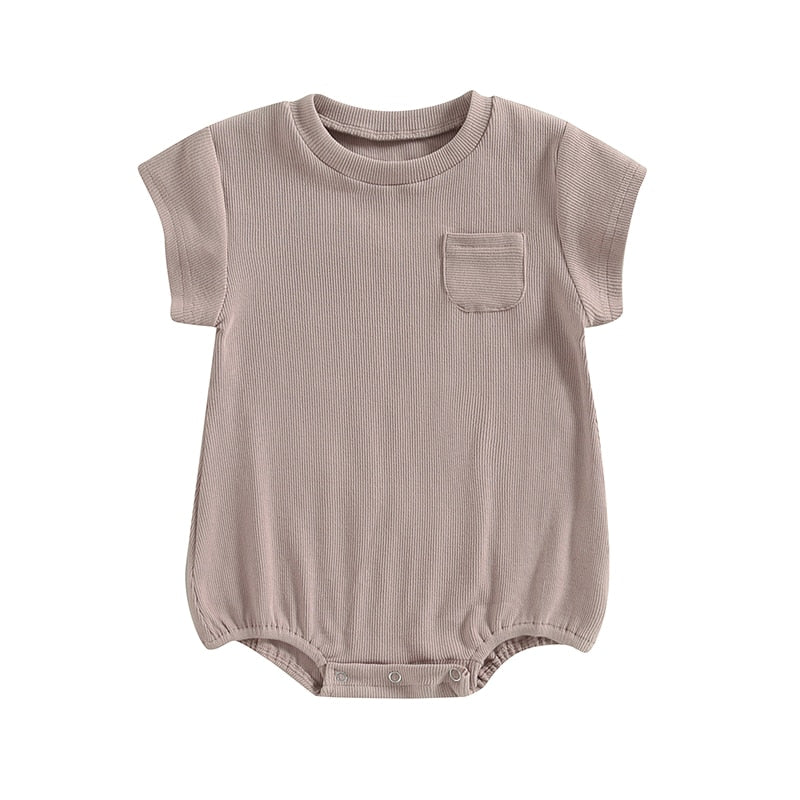 Baby Boy Girl Summer Bodysuit Casual Ribbed Tshirt Short Sleeve Round Neck Solid Bubble Romper