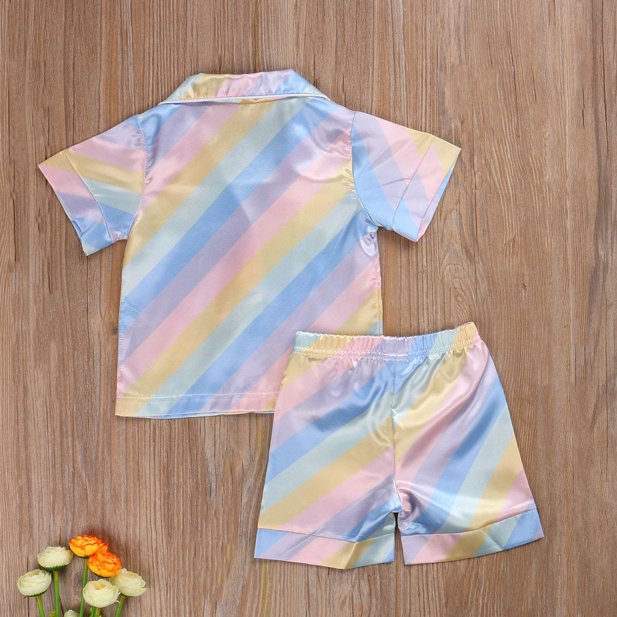 2 Pcs Rainbow Girl Pajamas Set Toddler Short/Long Sleeve Cardigan Elastic Waist Pants