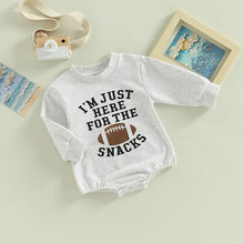 Load image into Gallery viewer, Infant Baby Girl Boy Bodysuit Long Sleeve Im Just Here for the Snacks Football Jumpsuit Bubble Romper
