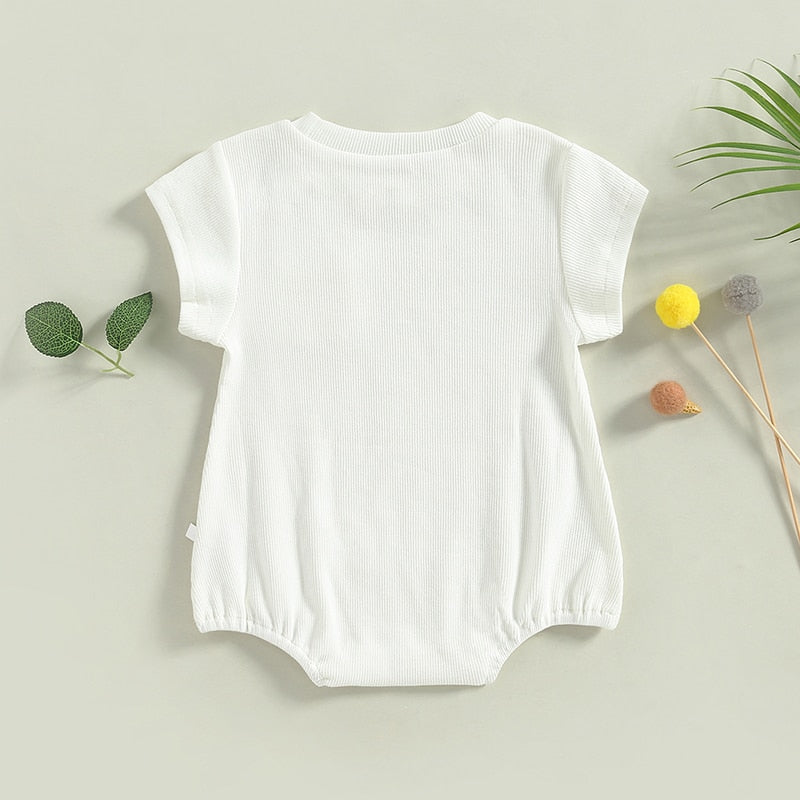 Baby Boy Girl Summer Bodysuit Casual Ribbed Tshirt Short Sleeve Round Neck Solid Bubble Romper