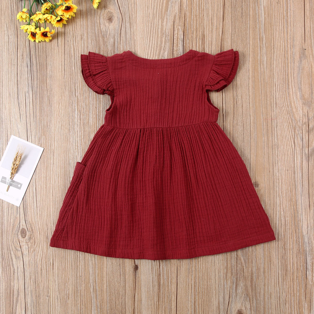 Toddler Kid Baby Girl Summer Dress Ruffles Sleeves Cotton Button Pocket Dress Sundress