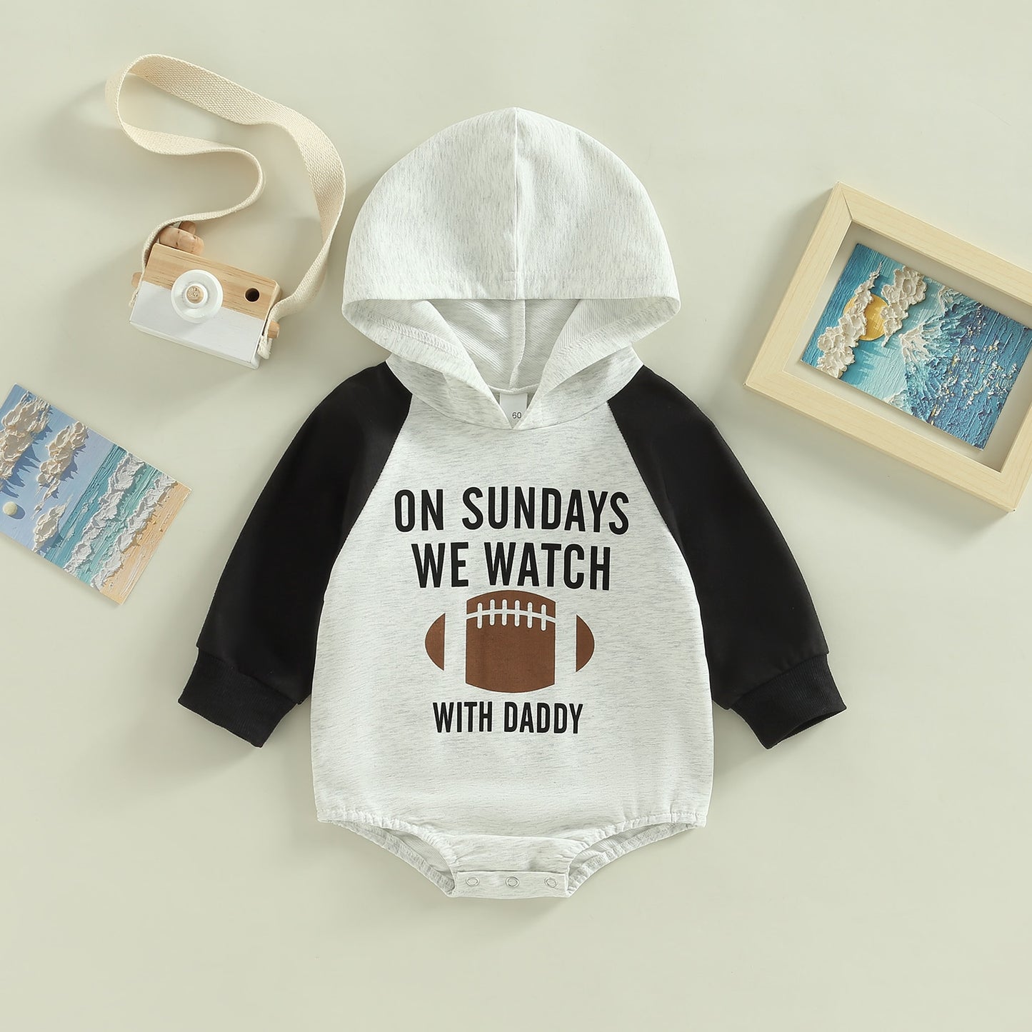 Infant Baby Boy Girl On Sundays We Watch Football with Daddy Hooded Bodysuit Long Sleeve Raglan Jumpsuit Bubble Romper