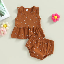 Load image into Gallery viewer, Baby Girls 2pcs Outfit Ruffled Hem Floral Tank Tops and Bloomer Shorts
