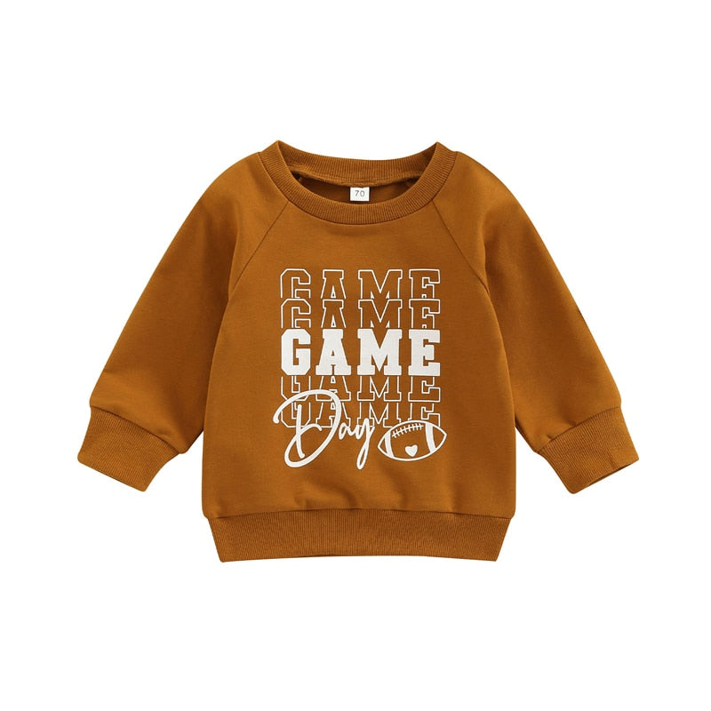 0-3Years Infant Baby Boy Girl Casual Pullovers Long Sleeve Game Day Football Hockey Print Ribbed Cuffs Sweatshirt Top