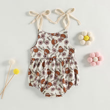 Load image into Gallery viewer, Infant Baby Girls Bodysuit Sling Romper Tie Tank Top Cattle Cow Head Floral Print Bubble Romper
