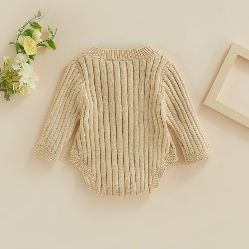 Infant Baby Girl Boy Knit Bodysuit Long Sleeve Crew Neck Solid Color Fall Winter Jumpsuit Romper