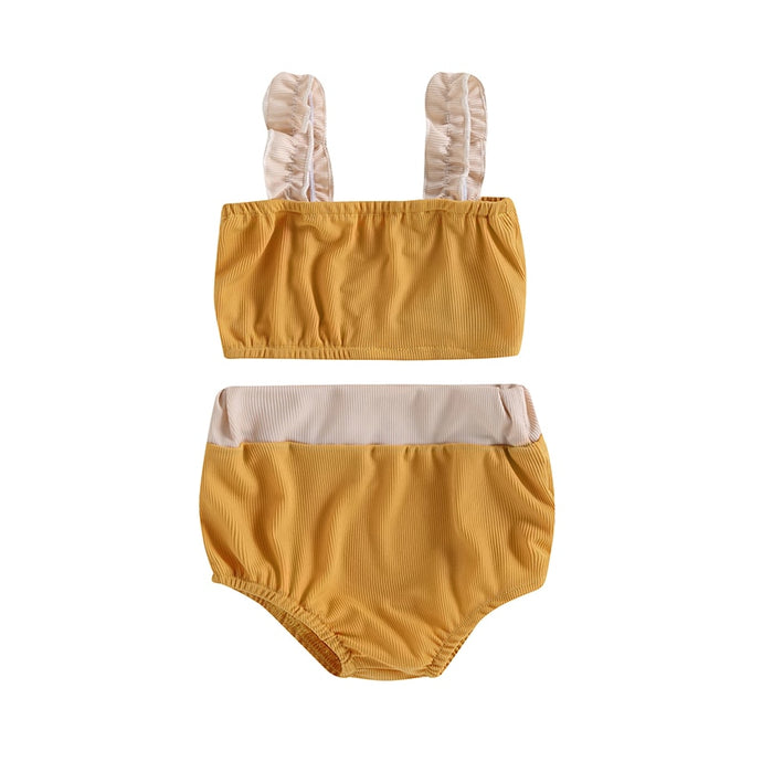 Kids Baby Girl 2pcs Ribbed Swimsuits Summer Tank Tops Beach Bloomer Shorts Swimwear