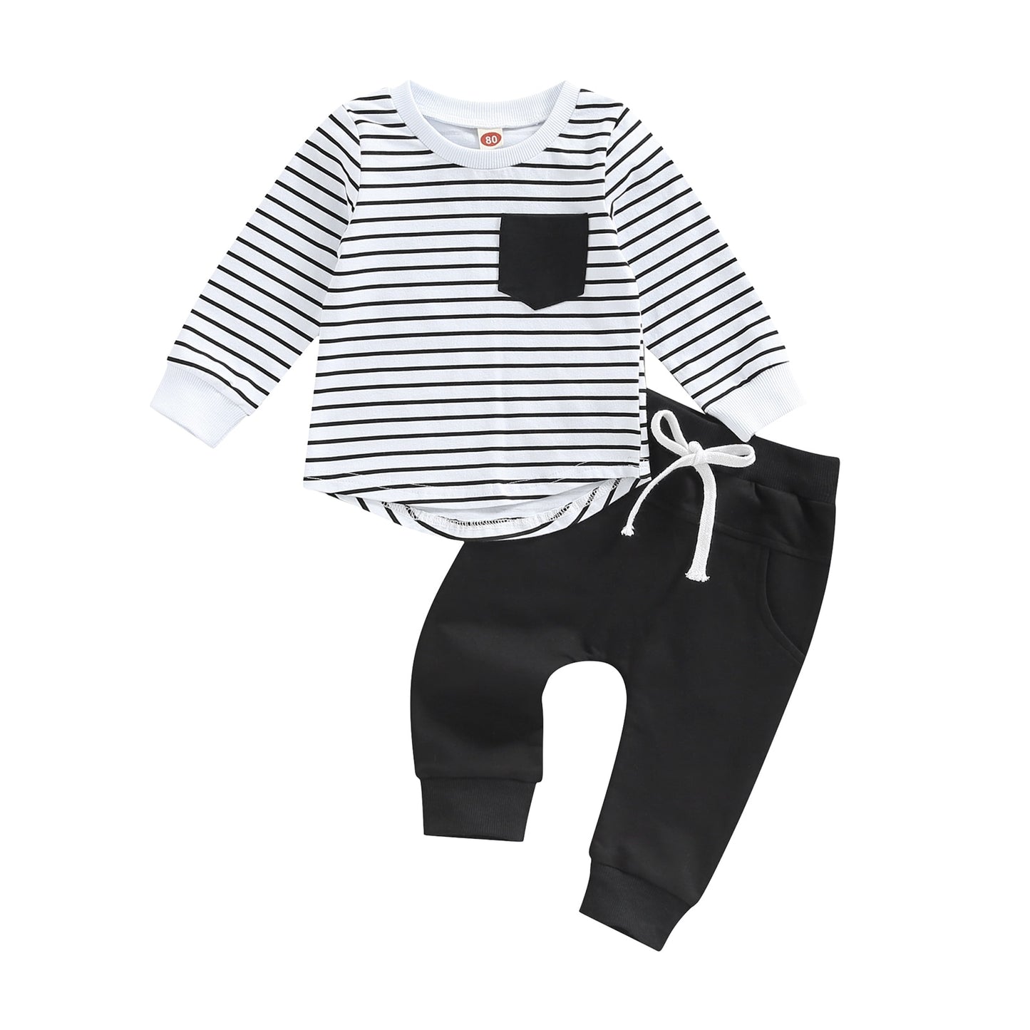 Toddler Baby Boy 2 Piece Autumn Clothing Set Long Sleeve Striped Top Shirt Solid Pants Outfit