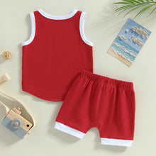 Load image into Gallery viewer, Baby Toddler Boy 2Pcs Outfit Set Tank Top USA Print and Red Drawstring Shorts
