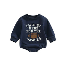 Load image into Gallery viewer, Infant Baby Girl Boy Bodysuit Long Sleeve Im Just Here for the Snacks Football Jumpsuit Bubble Romper
