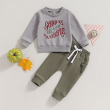 Load image into Gallery viewer, Toddler Baby Boys Girl 2Pcs Set Long Sleeve Crew Neck Gobble til you wobble Print Gobble Thanksgiving Top Pants
