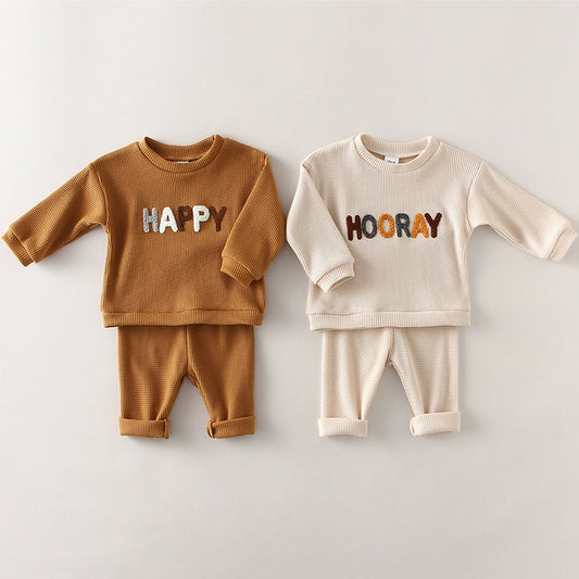 2 Piece Neutral Newborn Baby Toddler Girl Long Sleeve Top And Pants