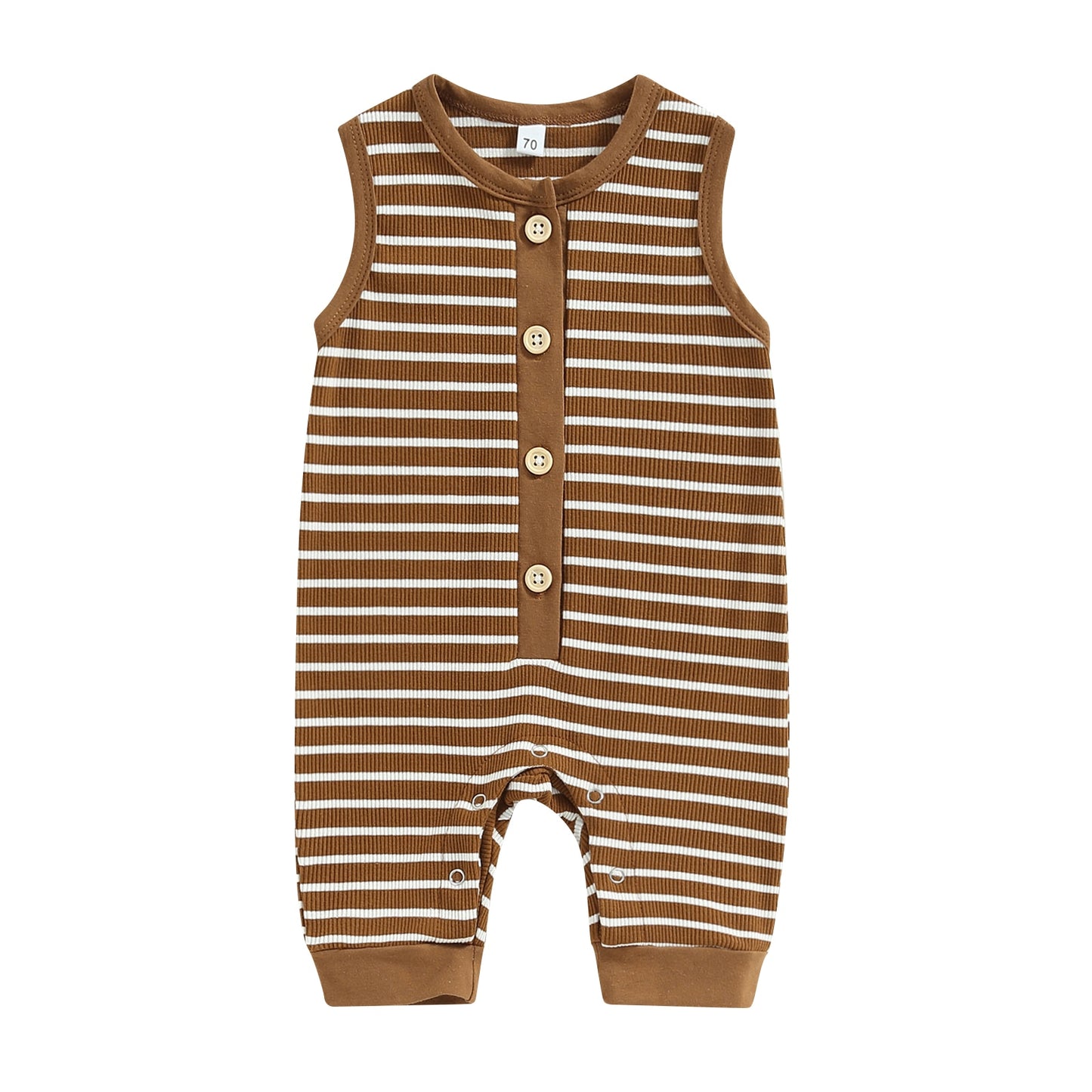 Infant Baby Girls Boys Romper Stripe Tank Top Crew Neck Buttons Snap Closure Jumpsuits