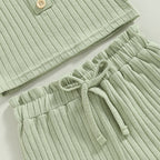 Baby Toddler Girls 2Pcs Summer Outfit Solid Button Tank Top and Ribbed Drawstring Shorts