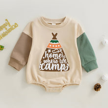 Load image into Gallery viewer, Infant Baby Girls Boys Home is Where we camp Print Long Sleeve Crew Neck Jumpsuits Bubble Romper

