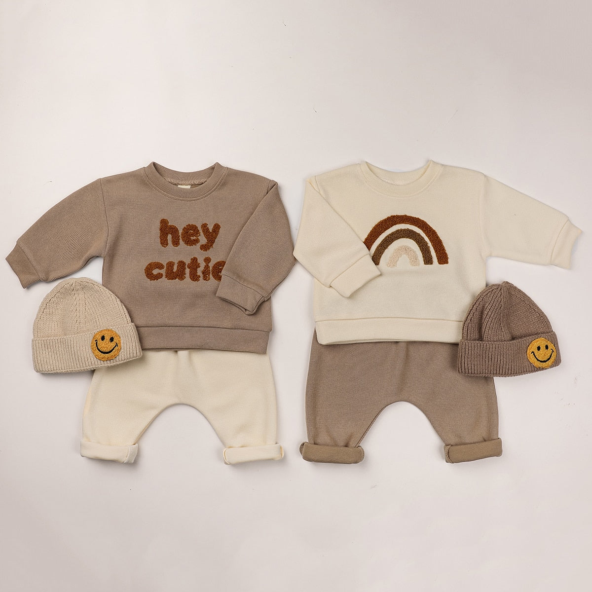 Hey Cutie Rainbow Baby Clothes Set Toddler Baby Boy Girl Casual Top Sweater + Harem Jogger Pants 2pcs Outfit