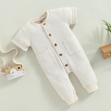 Load image into Gallery viewer, Baby Girls Boys  Jumpsuit Solid Color Short Sleeve Button Down Romper
