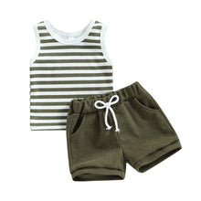 Load image into Gallery viewer, Toddler Girls Boys 2Pcs Striped Ribbed Tank Top Round Neck and Shorts Outfit
