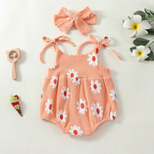 Load image into Gallery viewer, Toddler Baby Girl Jumpsuit Set Summer Floral Print Tie Tank Romper Stretch Headband outfit
