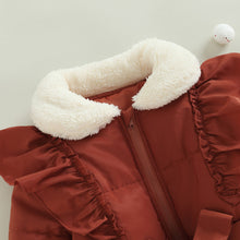 Load image into Gallery viewer, 4-7Y Winter Toddler Kids Girls Down Coat Solid Ruffles Long Sleeve Zipper Fur Collar Long Jacket With Belt
