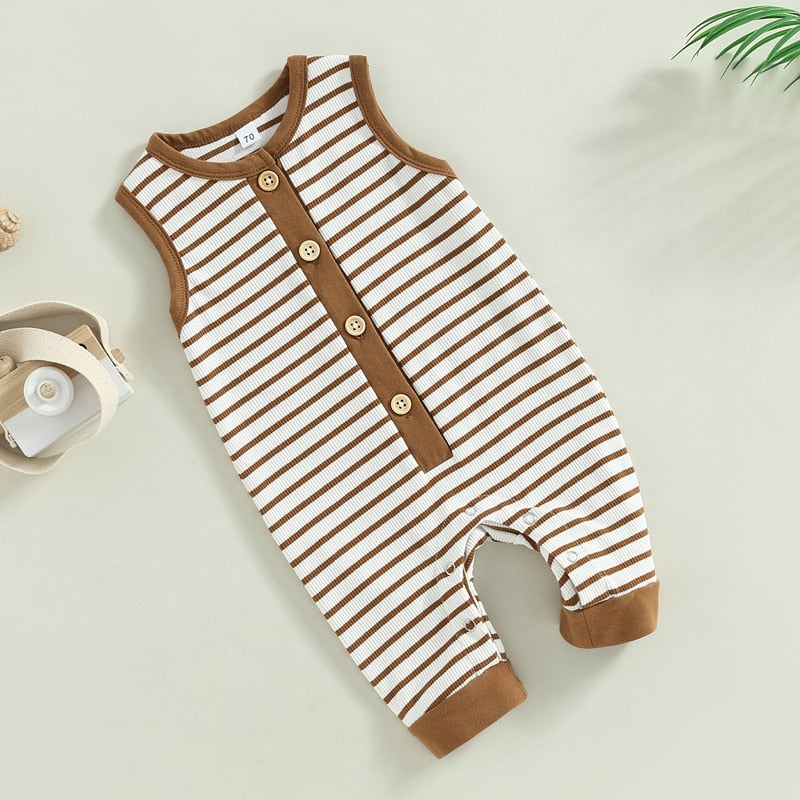 Infant Baby Girls Boys Romper Stripe Tank Top Crew Neck Buttons Snap Closure Jumpsuits